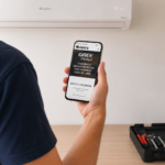 Instalador profesional consultando el programa GREE Partners desde un móvil.
